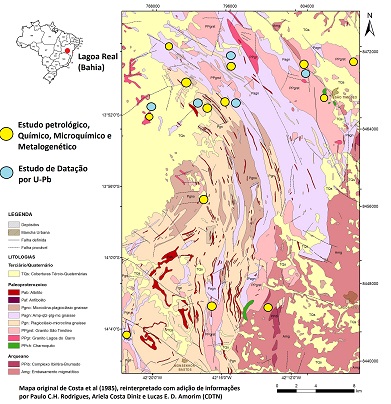 A c Mapa Geológico da Província Uranífera de Lagoa Real com as atividades da equipe de geologia do SETEM entre 2015 e 2018